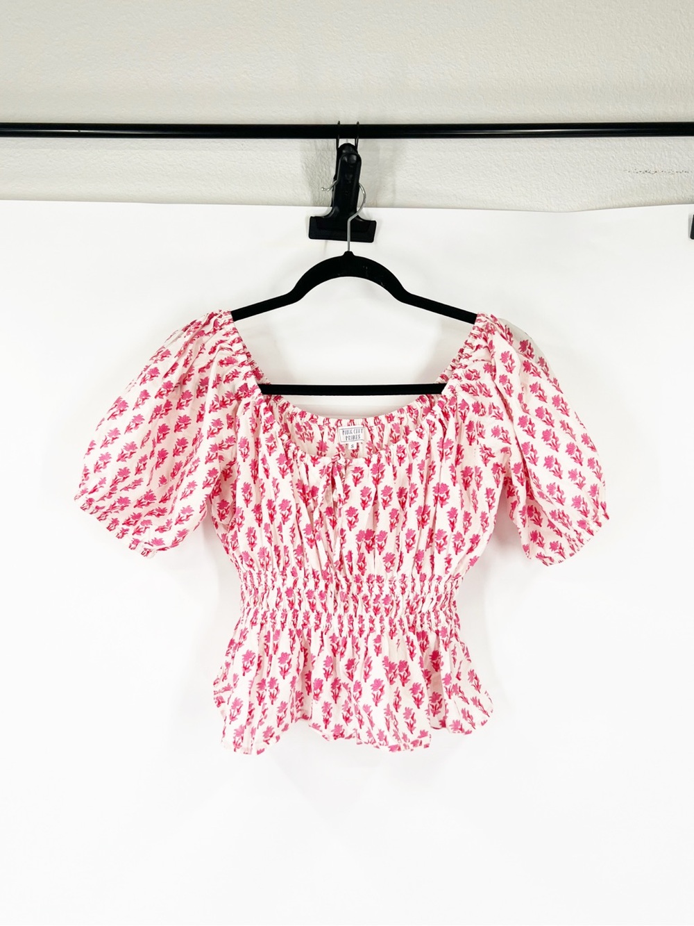 Pink City Prints Smocked Puff Sleeve Floral Top